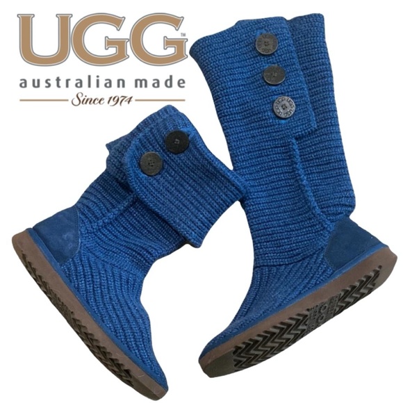 Ugg Classic Cardy Blue Knit Wool Boots 